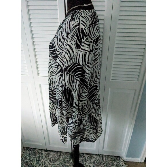 Cynthia Rowley Linen Tunic Top Womens 2X Tropical Botanical Print Black Cream - Picture 2 of 11
